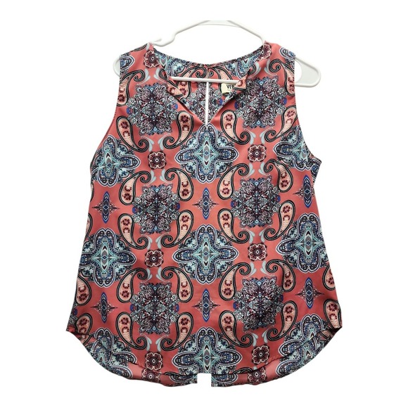 Verse Blouse Sleeveless Boho Multicolor Split Back Keyhole M Womens Casual - Picture 10 of 10